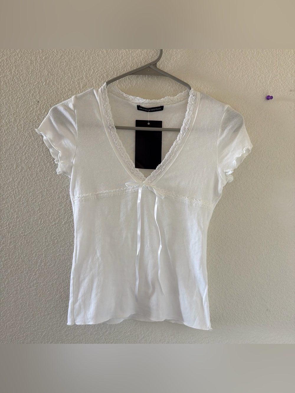 Brandy melville  White Lace-Trim V-Neck Women's Top